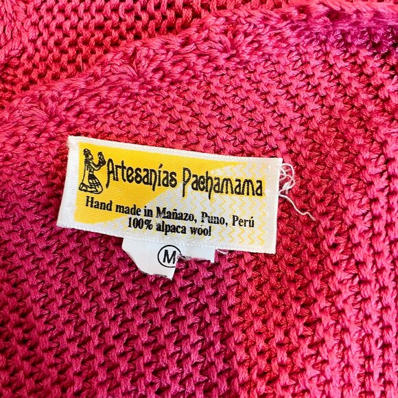 Artesanias Pachamama Pink Handmade Wool Peruvian Sweater Cardigan, Size Medium - Picture 5 of 10